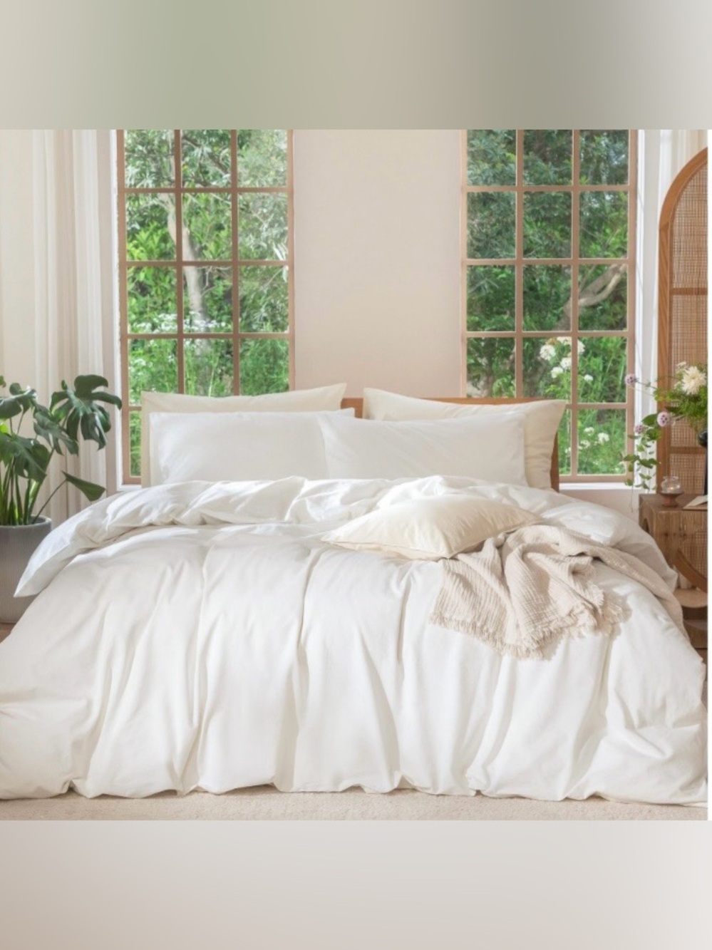 TWIN SIZE Duvet Set 100% Washed Cotton - OFF WHITE